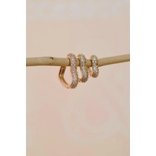 Sacce Scarves & Accessories Kalp Model Taşlı Halka Kalpli Küpe Seti 3 Parça