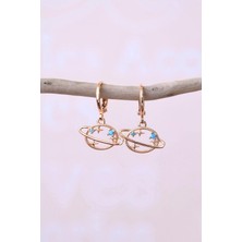 Sacce Scarves & Accessories Gezegen Charmlı Küpe Minimal Mavi Taşlı Halka Küpe