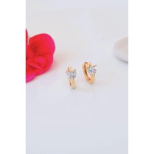 Sacce Scarves & Accessories Zirkon Kalp Taşlı Mini Halka Küpe Kadın Kullanıcılar İçin Rodyum Kaplama