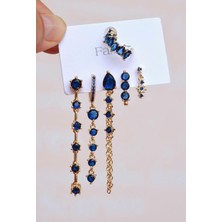 Sacce Scarves & Accessories Lacivert Taşlı Su Yolu Işık Seli Küpe Seti 6 Parça