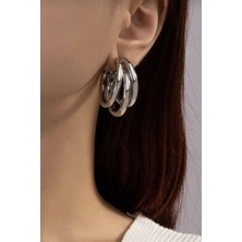 Sacce Scarves & Accessories Oval Çoklu Halka Küpe Gümüş Renkli