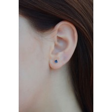 Sacce Scarves & Accessories Lacivert Taşlı Zirkon Tektaş Küpe 3 mm