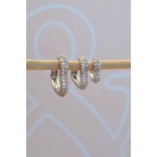 Sacce Scarves & Accessories Kalp Model Taşlı Halka Kalpli Küpe Seti 3 Parça Gümüş Renkli