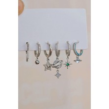 Sacce Scarves & Accessories Yıldız Gezegen Kuzey Yıldızı Küpe Seti 6 Parça Çok Yıldızlı Küpe Gümüş Renk