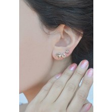 Sacce Scarves & Accessories Şampanya Renkli Kalpli Üçlü Küpe Seti Gümüş Rengi