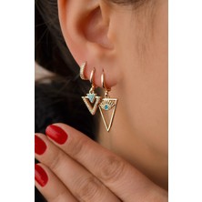 Sacce Scarves & Accessories Göz Üçgen Figürlü Mavi Firuze Taşlı 3'lü Küpe Seti