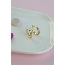 Sacce Scarves & Accessories Taşlı Orta Boy Halka Küpe Gold Renk