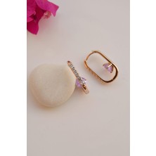 Sacce Scarves & Accessories Opal Lila Taş Detaylı Oval Halka Küpe