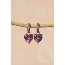 Sacce Scarves & Accessories Pembe Zirkon Kalp Sallantılı Küpe