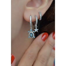 Sacce Scarves & Accessories Gümüş Renkli Yıldız ve Kaplumbağa Detaylı Üçlü Küpe Seti