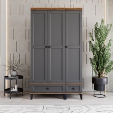 Monzio Silva 3 Kapaklı Çekmeceli Gardırop Tamamı MDF (Antrasit)