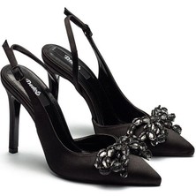 Dedos Kadın Yüksek Topuklu Taş İşlemeli Fiyonklu Saten Abiye Ayakkabı 350