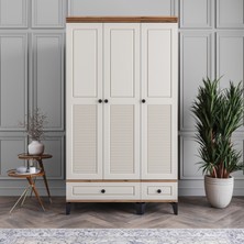 Monzio Panjur 3 Kapaklı Çekmeceli Gardırop Tamamı MDF (Aytaşı)