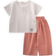 Cigit Bol Pantolonlu Organik Müslin Takım 2-7 Yaş Beyaz Gülkurusu