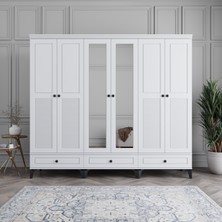 Monzio Panjur 6 Kapaklı Çekmeceli Gardırop Tamamı MDF (Beyaz)