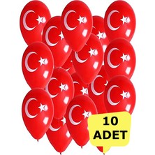 Lateks Ay Yıldız Baskılı Balon Türk Bayrağı Kırmızı Beyaz Balon 10 Adet