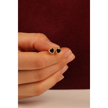 Siyah Kalp Çocuk Çivi Altın Küpe CGKKP0199
