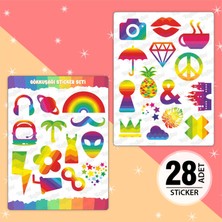 Tugibu Gökkuşağı Sticker Seti, Rengarenk Sticker Seti, 28 Adet Gökkuşağı Etiket