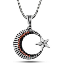 Gümüş Zirkon Taşlı Ay Yıldız Erkek Kolye  SL10711