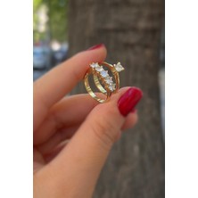  Gümüş Altın Kaplama 3mm Taşlı Beş Taş Tek Taş Yüzük