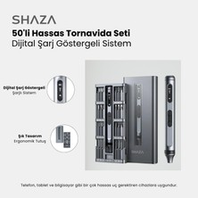 Shaza 50 Parça Şarjlı Hassas Tornavida Seti – Led Işıklı, Mıknatıslı Alüminyum Kasa, Type-C, Telefon Pc vb. Tamir Seti