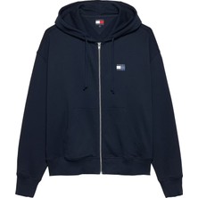 Erkek Cropped Fit Kapüşonlu Fermuarlı Sweatshirt - Lacivert
