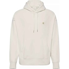 Erkek Regular Fit Kapüşonlu Logolu Sweatshirt - Krem