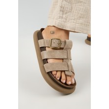 Manijero (Hicks) Kadın Hakiki Deri Tokalı Bantlı Vizon Terlik