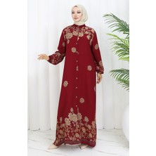 Sefa Merve Boydan Düğmeli Viskon Elbise 2096-03 Bordo