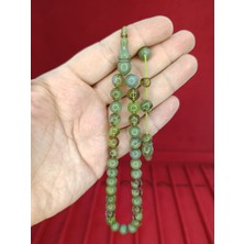 Anemore Collection ATEŞ KEHRİBAR TESBİH HİKMET AL SAİD USTA YAPIMI KÜRE KESİM YEŞİL RENKLİ T-871