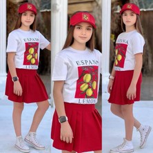 Limon Baskılı Şort Etek Detaylı 3lü   Kız  Takımlar