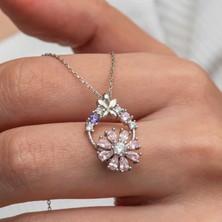 Stil Love Gümüş Pembe Dönen Çiçek Kadın Kolye
