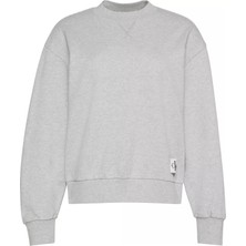 Kadın Bisiklet Yaka Logo Patch'li Sweatshirt - Gri