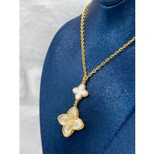 Gold Renk Tasarım Sedef Taşlı Kadın Gümüş Kolye