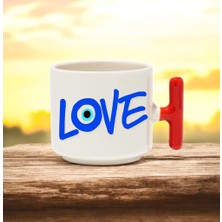Love Yazı Tasarımlı Kırmızı T Kulplu Seramik Baskılı Kupa Bardak 250 ml