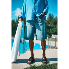 Erkek Süper Baggy Fit Bermuda Jean Şort Mavi