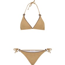 Aquella Süet Dokulu Camel Üçgen Bikini Takım