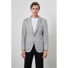  Erkek Gri Örme Slim Fit Mono Yaka Ceket