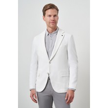  Erkek Beyaz Örme Desenli Mono Yaka Slim Fit Ceket