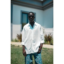 Erkek Soft Dokulu Basic Oversize Gömlek Beyaz