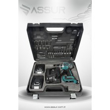 Assur 21V Çift Akü Kömürsüz Motor Çelik Mandren Darbeli Akülü Vidalama Şarjlı Matkap