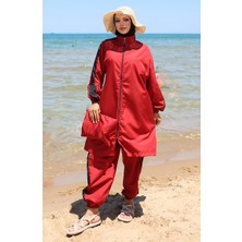 Sefa Merve Garnili Fermuarlı Tesettür Mayo 6565-05 Bordo