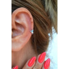 Sacce Scarves & Accessories Turkuaz Taşlı Kelebek Tragus Piercing – 5 mm Halka, Gümüş Renk