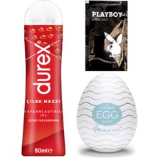 Durex Çilek Hazzı 50 ml Jel + Egg Wavy Erkeklere Cep Tipi Mastürbatör + Hediye