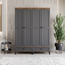 Monzio Silva 4 Kapaklı Çekmeceli Gardırop Tamamı MDF (Antrasit)