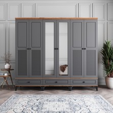 Monzio Panjur 6 Kapaklı Çekmeceli Gardırop Tamamı MDF (Antrasit)