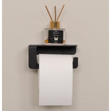 Yapışkanlı ve Vidalı Mat Siyah Telefon Raflı Tuvalet Kağıtlığı Wc Kağıtlık Tuvalet Kağıdı Askısı