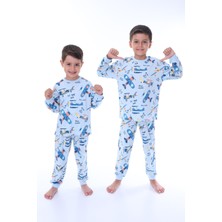 Uçak Baskılı %100 Pamuk Uzun Kollu Erkek Çocuk Pijama Takımı (3,4,5,6,7,8 Yaş)