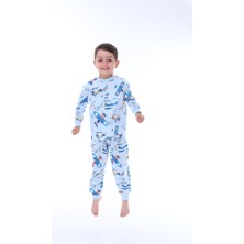 Uçak Baskılı %100 Pamuk Uzun Kollu Erkek Çocuk Pijama Takımı (3,4,5,6,7,8 Yaş)