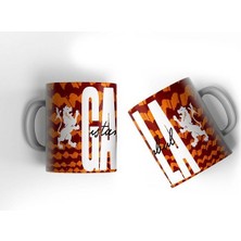 Sarı Kırmızı Aslan Gala Istanbul Tasarım Baskılı Kupa Bardak Kahve Kupası Hediye Porselen Kupa